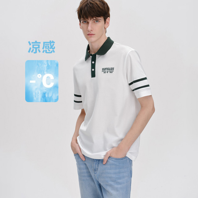 12547838.【凉感】意大利小帆船纯棉透气短袖翻领T恤时尚撞色polo衫男