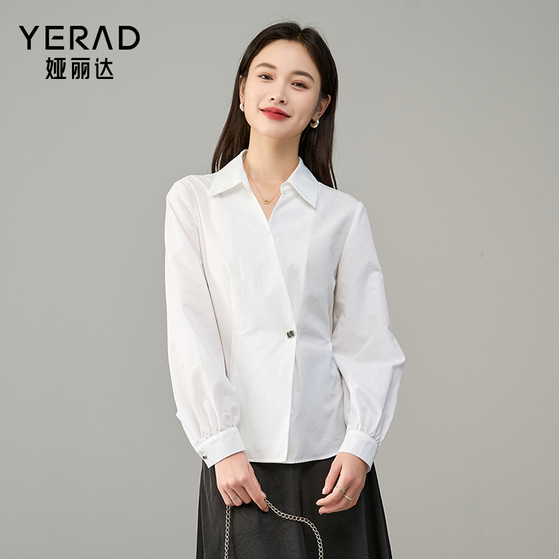 12552753.【娅丽达】法式气质v领收腰衬衫女款高级感简约职业通勤衬衣