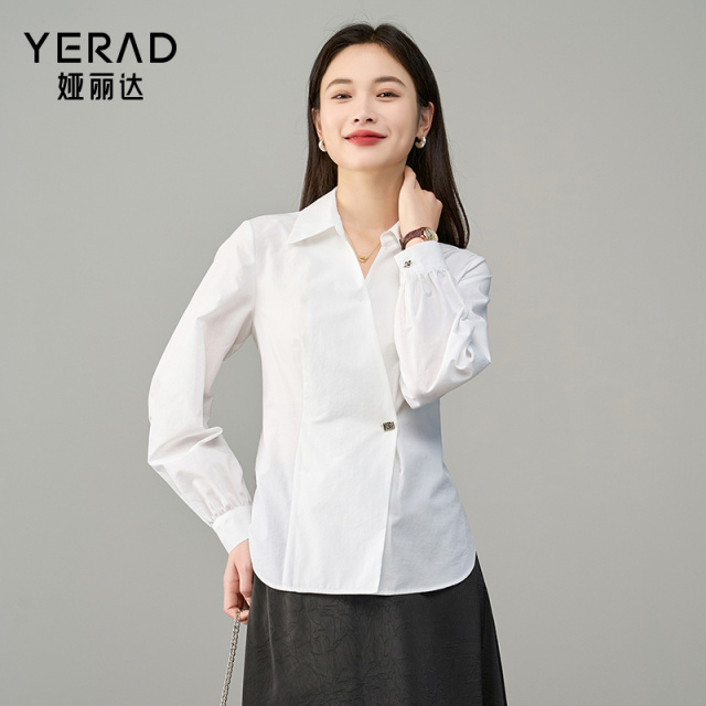12552753.【娅丽达】法式气质v领收腰衬衫女款高级感简约职业通勤衬衣