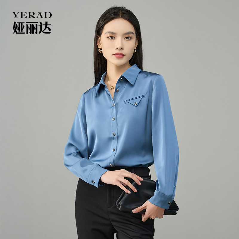 12552778.【娅丽达】高级质感雪纺衬衫女设计感小众百搭通勤衬衣女上衣