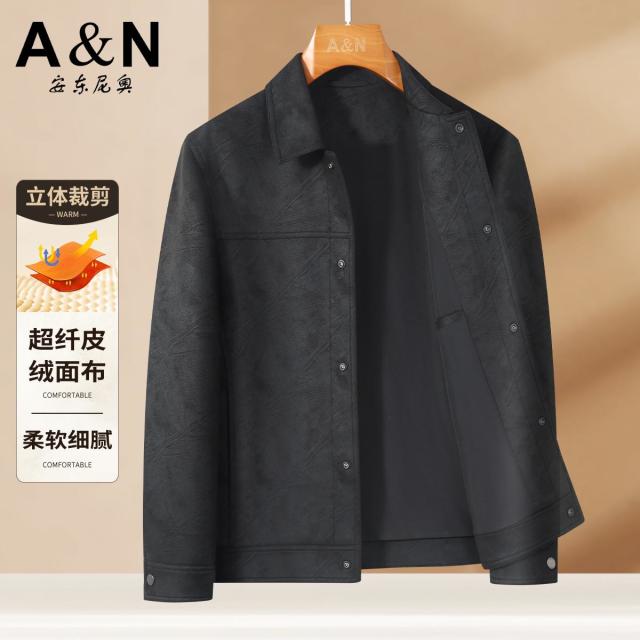 12558151.【超纤皮麂绒面布】秋季保暖舒适易打理夹克男挺括有型翻领外套