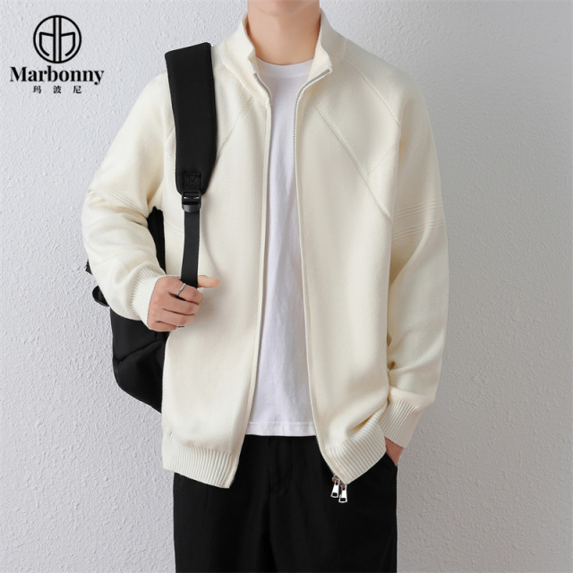 12559810.【玛波尼】春秋季薄款针织衫开衫男士高端立领拉链毛衣外套男装