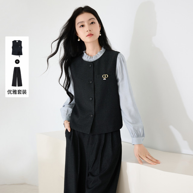 12564324.【都市雅绅】2025秋装马甲套装女职场阔腿裤两件套