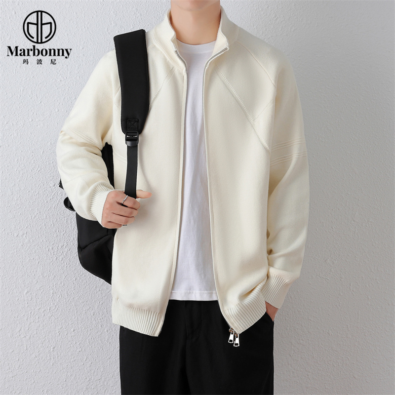 12559810.【玛波尼】春秋季薄款针织衫开衫男士高端立领拉链毛衣外套男装