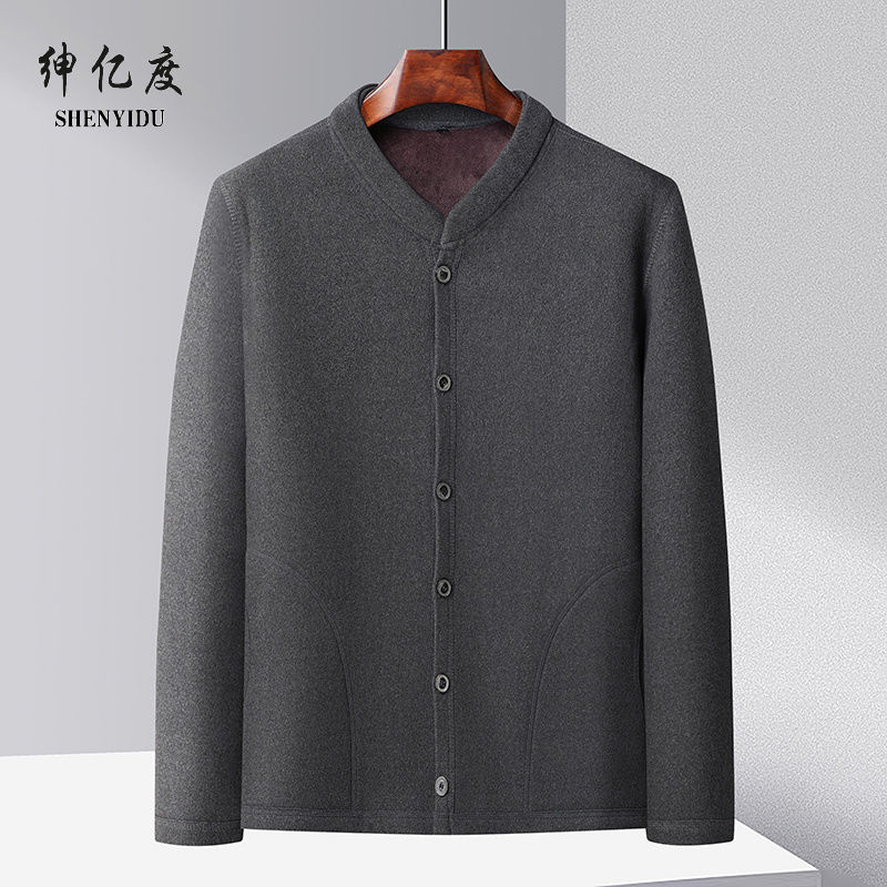 12564401.中老年男士加绒马甲长袖立领保暖老年保暖上衣棉服