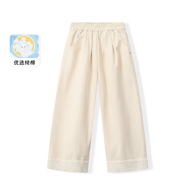 12566288.女童镂空蕾丝花边阔腿裤2025秋季新款百搭宽松纯棉休闲直筒裤