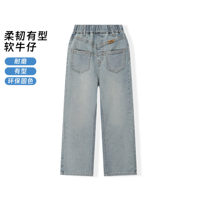 12566300.【水洗磨白直筒牛仔裤】女童2025春秋装韩版洋气时髦长裤子