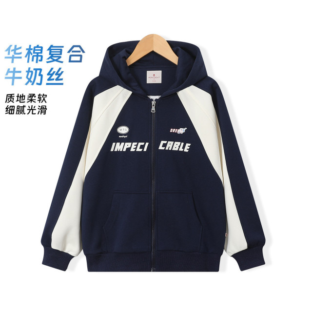12566273.【美式复古连帽卫衣】男女童春秋款宽松运动拉链开衫青少年外套