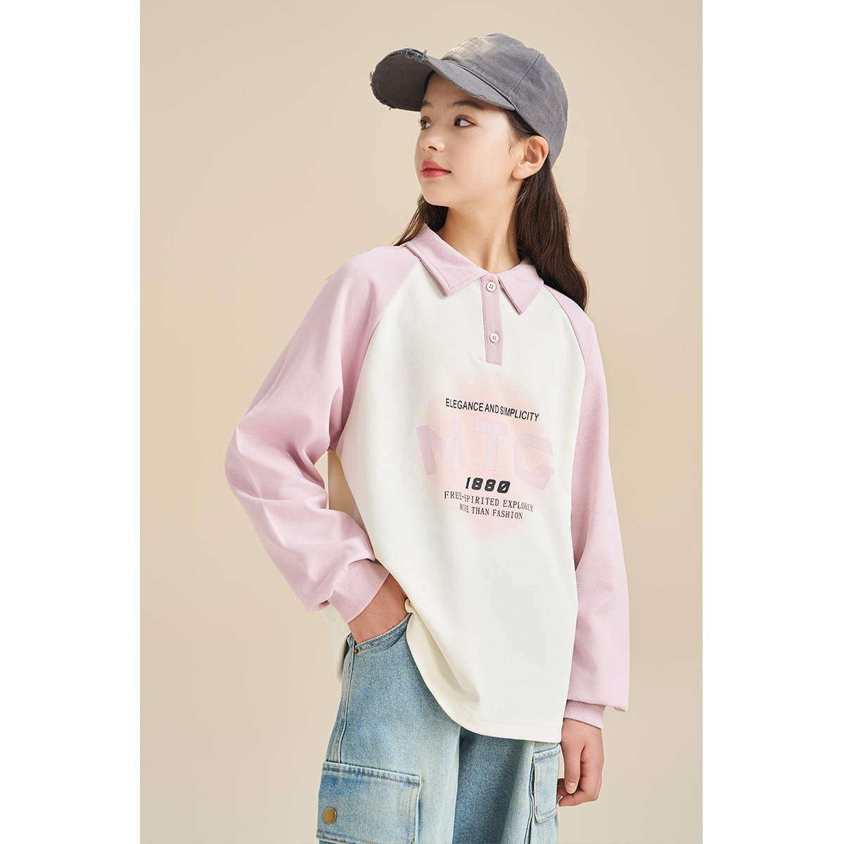12566234.男女童洋气POLO领卫衣春秋新款大童学生长袖撞色初中生衣服潮