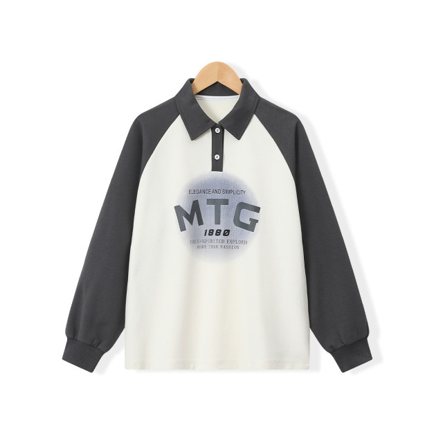 12566234.男女童洋气POLO领卫衣春秋新款大童学生长袖撞色初中生衣服潮