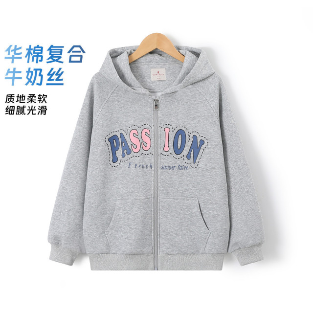 12566279.【复古印花连帽卫衣】女大童2025春秋款初高中生拉链衫外套