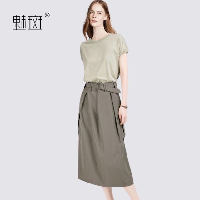 12568123.魅斑假两件拼色工装连衣裙A字裙