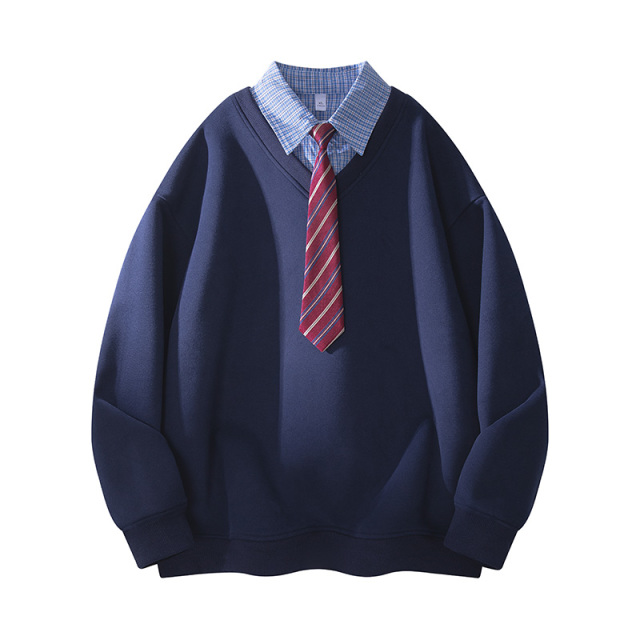 12567376.淘贝鼠春秋新款男款假两件青少年领带美式潮牌百搭卫衣【淘贝鼠男装QD】