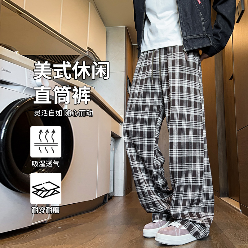 12567412.淘贝鼠春秋新款男款复古格纹美式嘻哈潮流休闲裤【淘贝鼠男装QD】