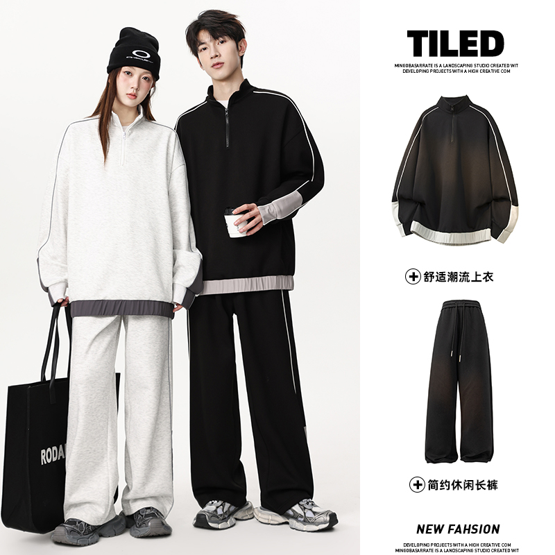12567425.淘贝鼠春秋新款男款潮牌痞帅宽松情侣款休闲套装【淘贝鼠男装QD】
