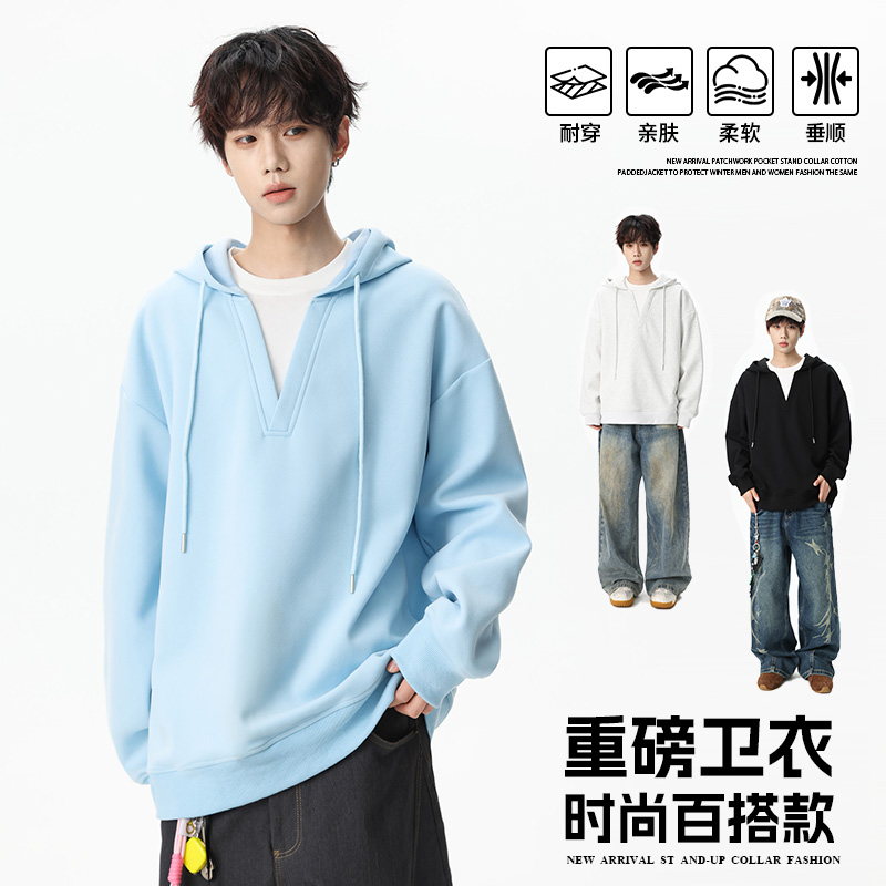 12567396.淘贝鼠春秋新款男款连帽假两件潮牌百搭卫衣【淘贝鼠男装QD】