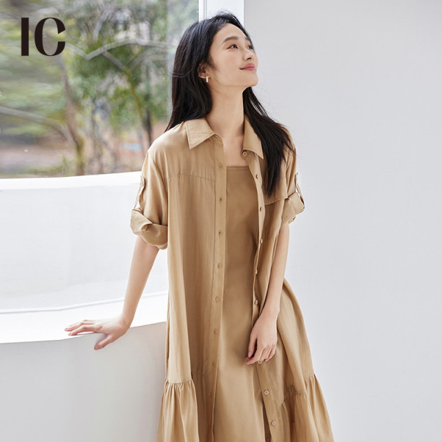 12570607.设计感慵懒高级通勤连衣裙女2025新款夏季短袖宽松休闲中长裙