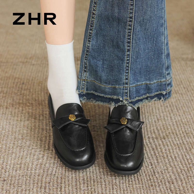 12736286.【ZHR则则】乐福鞋方头套脚平底女鞋[牛剖层移膜革]