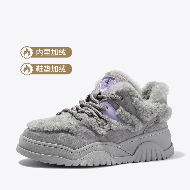 12583775.BellaLily2025冬季新款高级感厚底板鞋街头风羊毛鞋牛皮保暖棉鞋