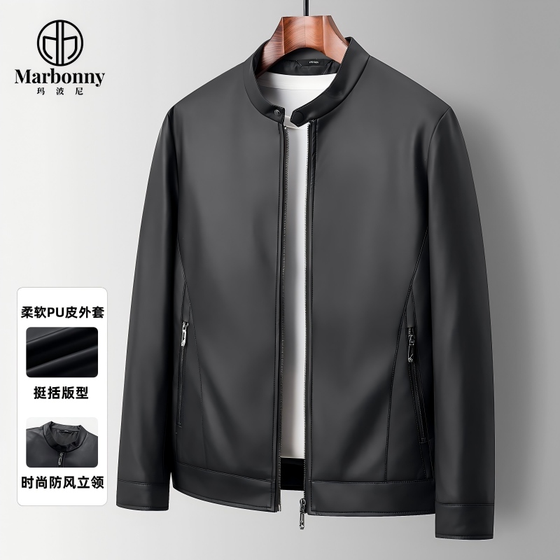 12574747.【玛波尼】皮衣男士外套冬季中年立领商务休闲男装上衣新款爸爸装