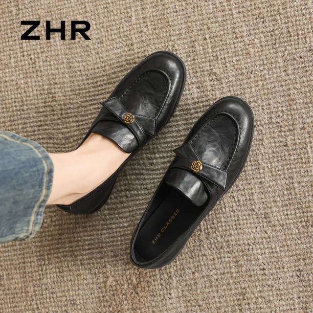 12736286.【ZHR则则】乐福鞋方头套脚平底女鞋[牛剖层移膜革]