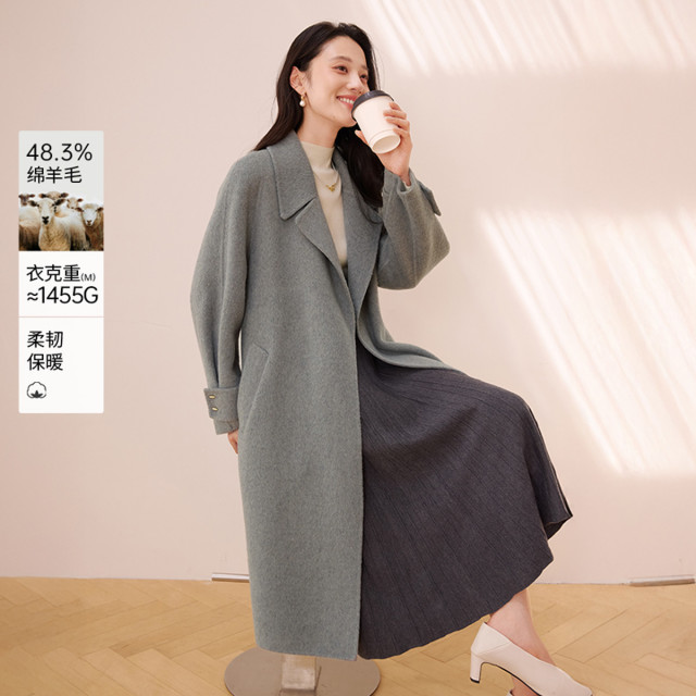 12600240.2025冬装双面呢羊毛大衣女呢子过膝宽松中长毛呢外套