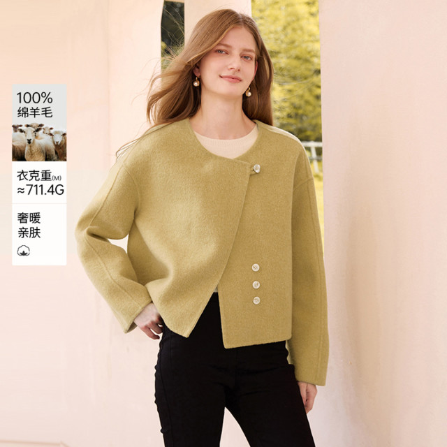 12600139.2025秋冬装纯羊毛双面呢大衣女短款圆领温柔风毛呢外套