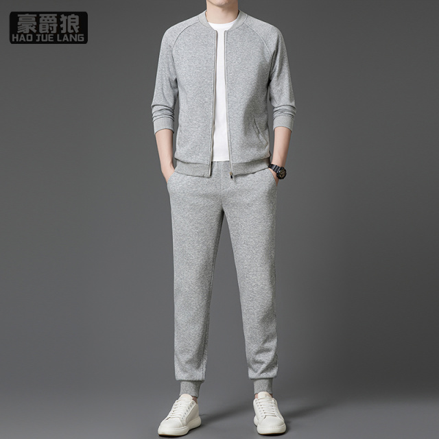 12584746.高端棒球领卫衣开衫运动套装男春秋休闲两件套棉中年跑步服男