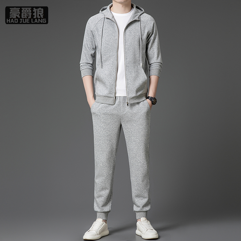 12584712.休闲运动套装男春秋季连帽开衫卫衣外套时尚潮流搭配一套帅气衣服