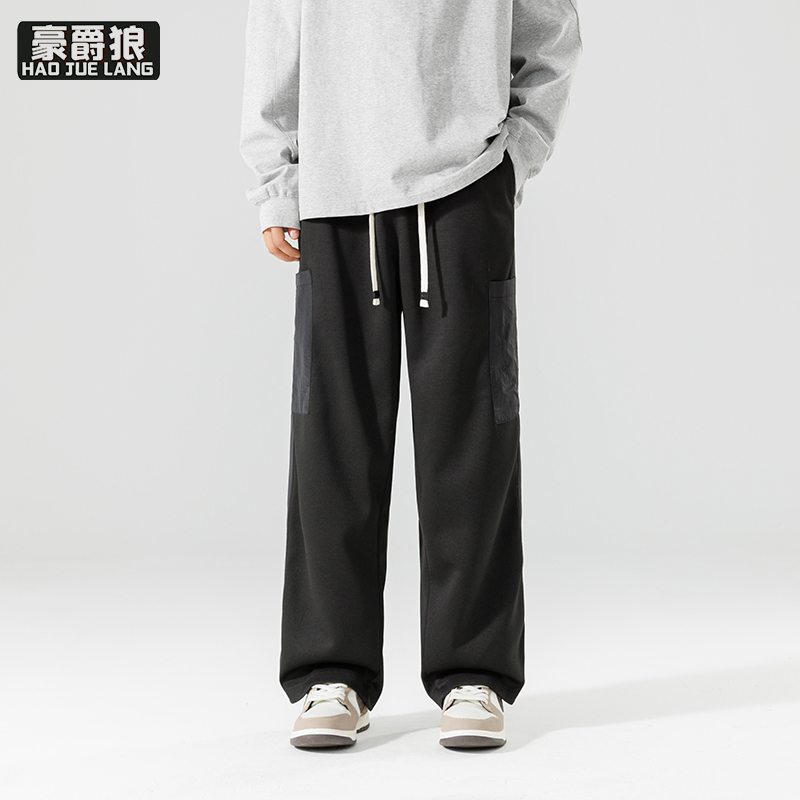 12584690.卫裤男春秋季直筒针织运动长裤宽松垂感阔腿潮牌日系裤