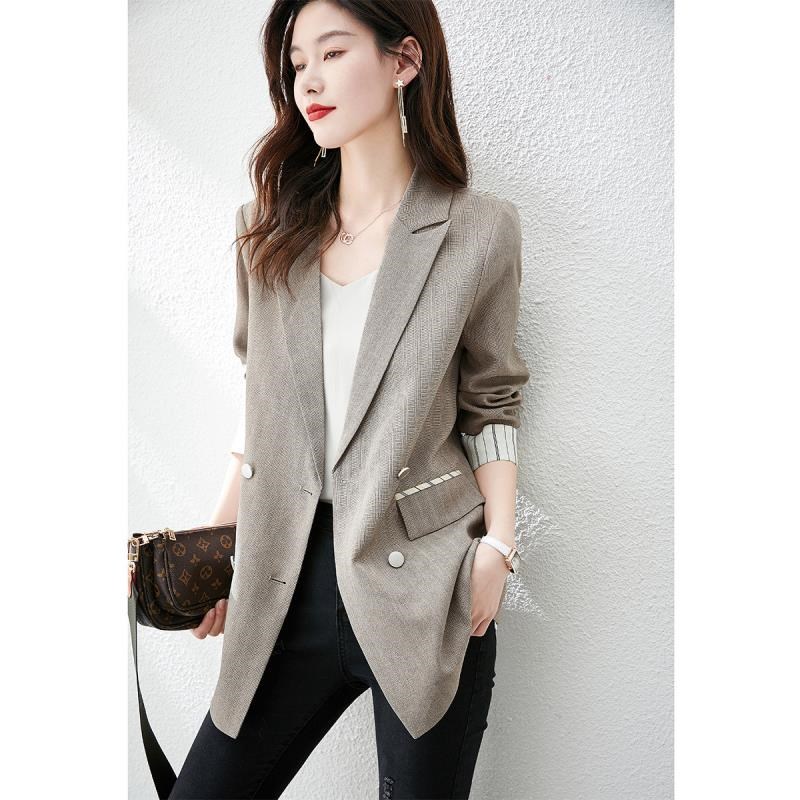 12588236.【沫晗依美】【简约通勤西服外套】条纹撞色修身显瘦百搭西装