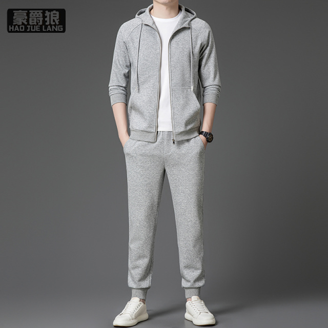 12584712.休闲运动套装男春秋季连帽开衫卫衣外套时尚潮流搭配一套帅气衣服