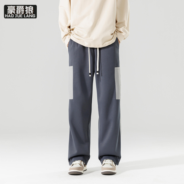 12584690.卫裤男春秋季直筒针织运动长裤宽松垂感阔腿潮牌日系裤