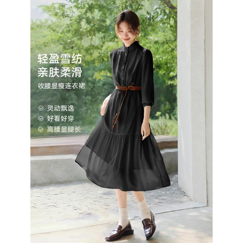 12593689.【沫晗依美】【都市漫游连衣裙】通勤感木耳荷叶边领口经典连衣裙