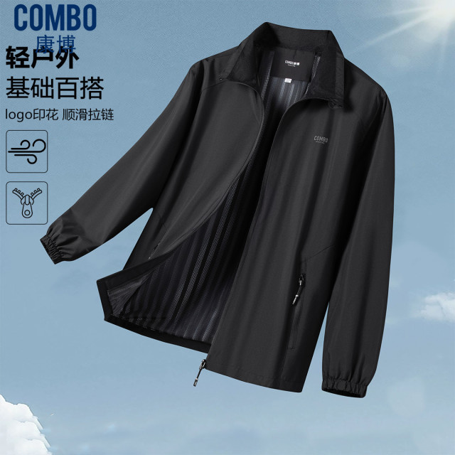 12592760.【轻户外&基础百搭】春秋运动风logo印花立领外套夹克男