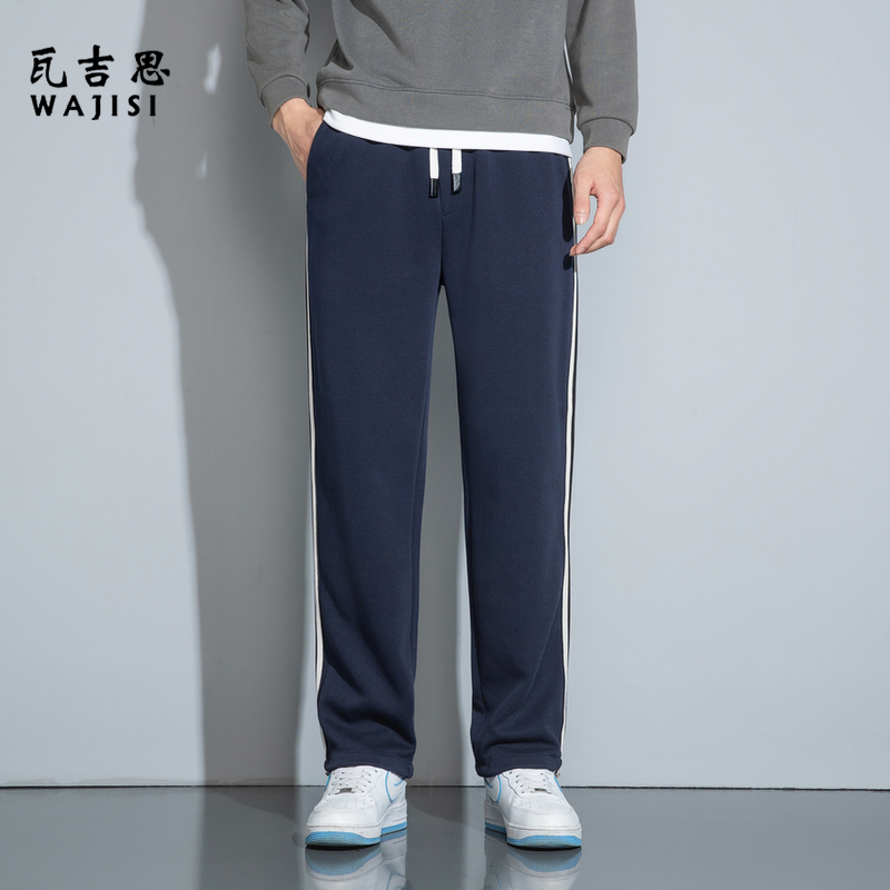 12594937.春秋新款卫裤男士经典条纹可收脚裤子潮流宽松运动松紧腰抽绳休闲裤