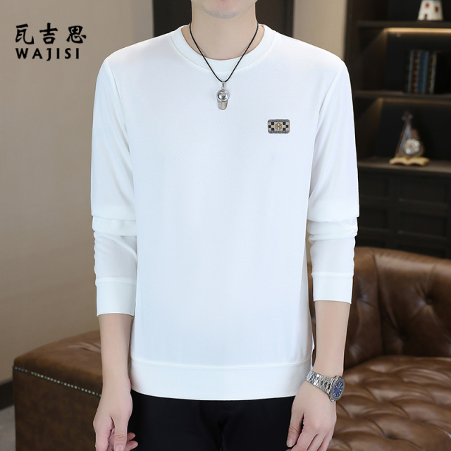 12602191.春秋新款圆领卫衣男装套头潮流休闲时尚百搭男式内搭长袖打底衫