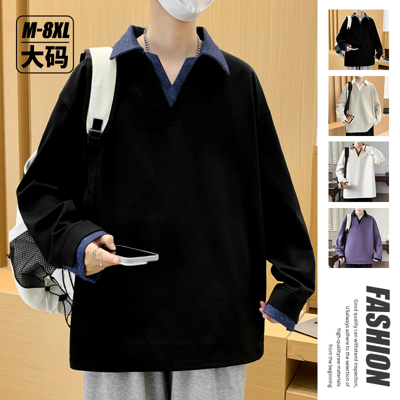 12603654.七玻威秋冬新款男款大码潮牌拼色POLO衫V领卫衣【七玻威男装QD】
