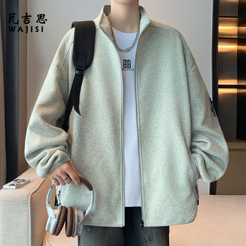 12610160.春秋新款美式开衫上衣男立领男潮牌高级感运动休闲日常百搭男士外套