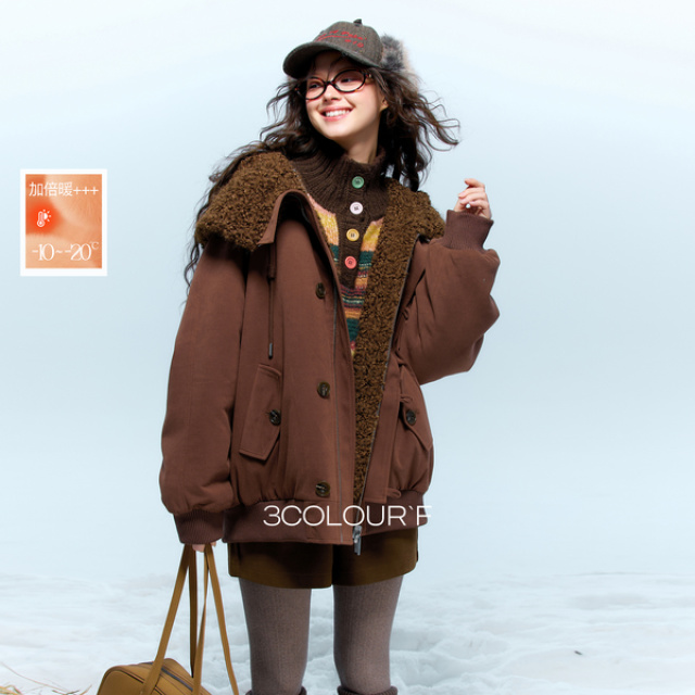 12612045.三彩独醒2025冬季新款环保皮草两面穿连帽毛毛外套保暖甜酷F