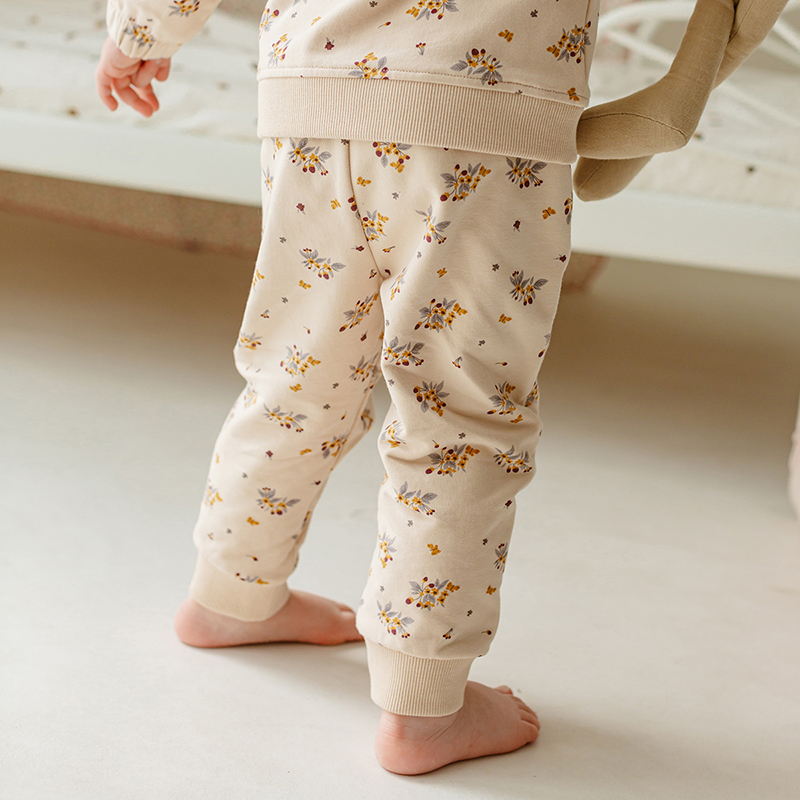 12613986.happyology英国儿童长裤秋季装女童下装有机棉印花家居服束脚裤子