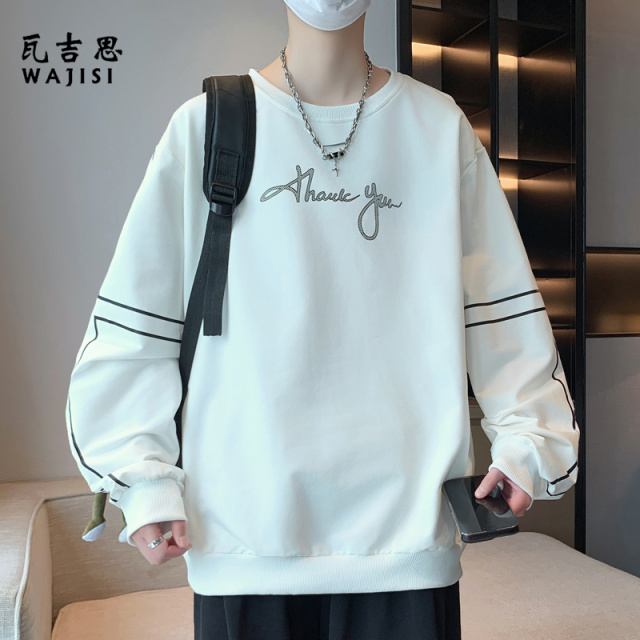 12610182.春秋新款时尚印花圆领卫衣男装青少年宽松韩版休闲日常百搭长袖打底衫