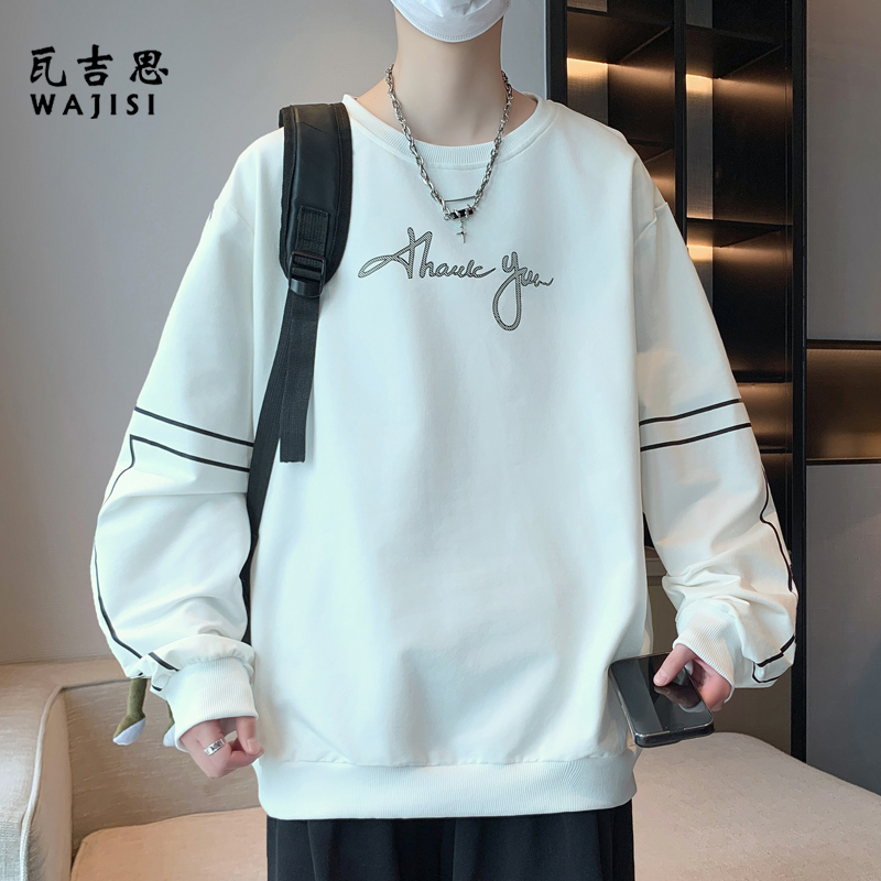 12610182.春秋新款时尚印花圆领卫衣男装青少年宽松韩版休闲日常百搭长袖打底衫