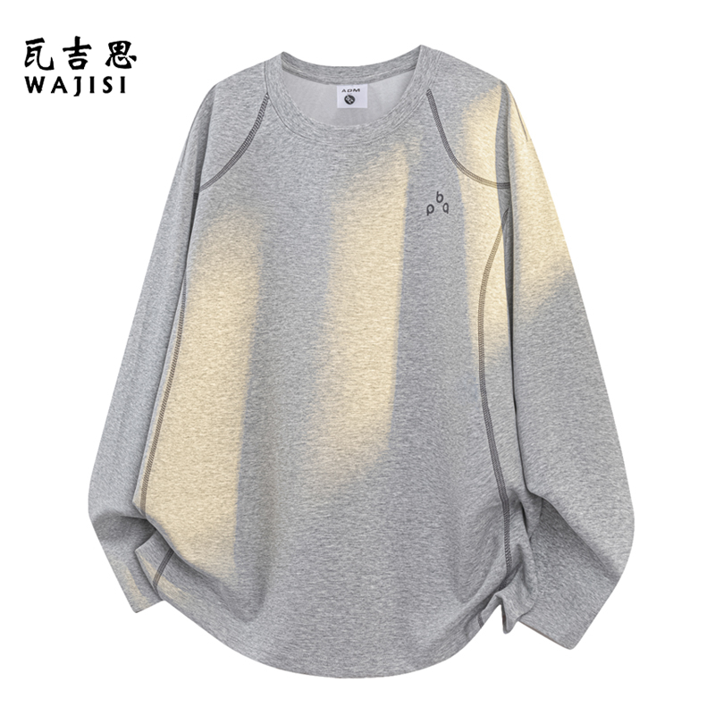 12610136.春秋新款美式卫衣男宽松圆领长袖T恤青少年打底衫时尚潮流百搭上衣