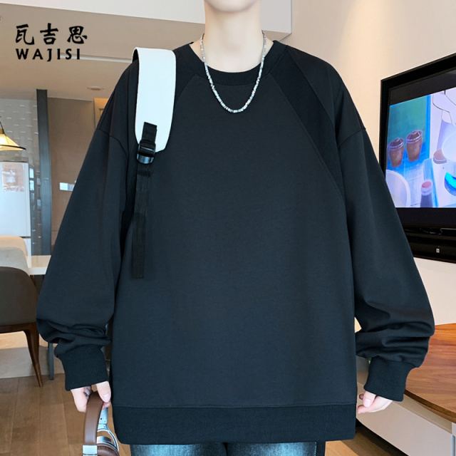 12610205.春秋新款青少年潮流休闲宽松上衣男生圆领美式长袖纯色百搭卫衣