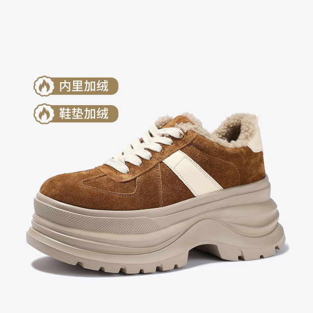 12619221.BellaLily2025冬季新款时尚厚底松糕鞋女棉鞋绒内里保暖德训鞋潮