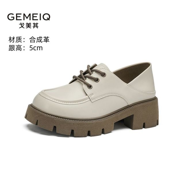 12630618.戈美其乐福鞋女春季学院风系带厚底增高女鞋英伦舒适单鞋百搭皮鞋