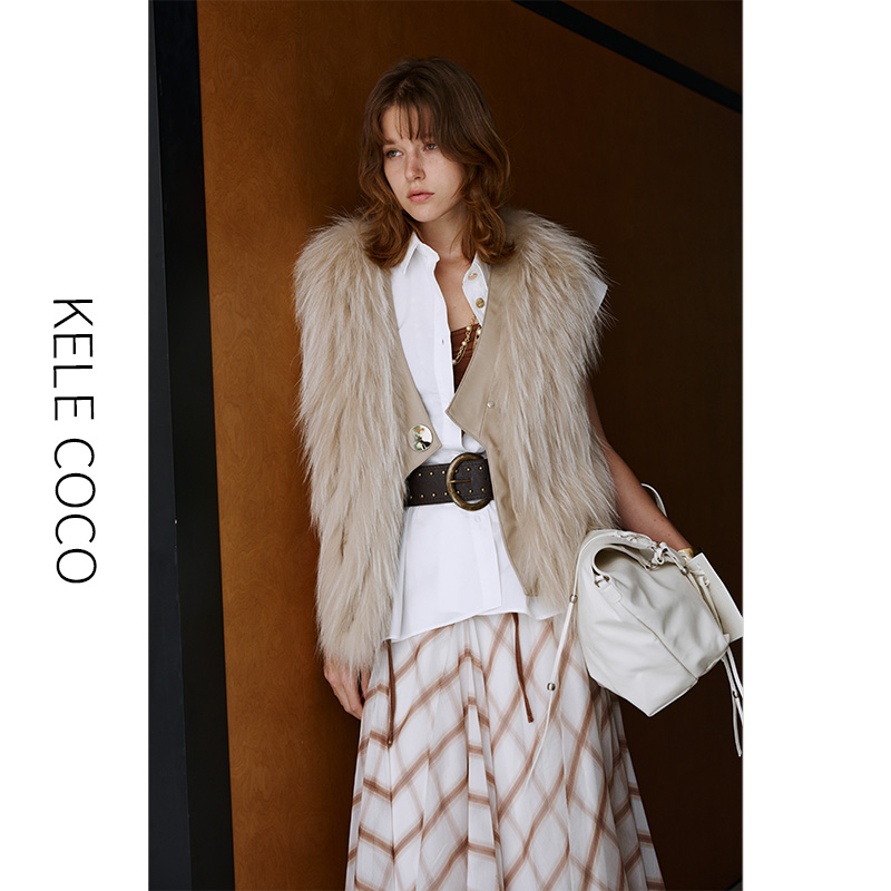 13732571.kele coco【礼盒发货】显瘦竖车条貉子毛皮草马甲