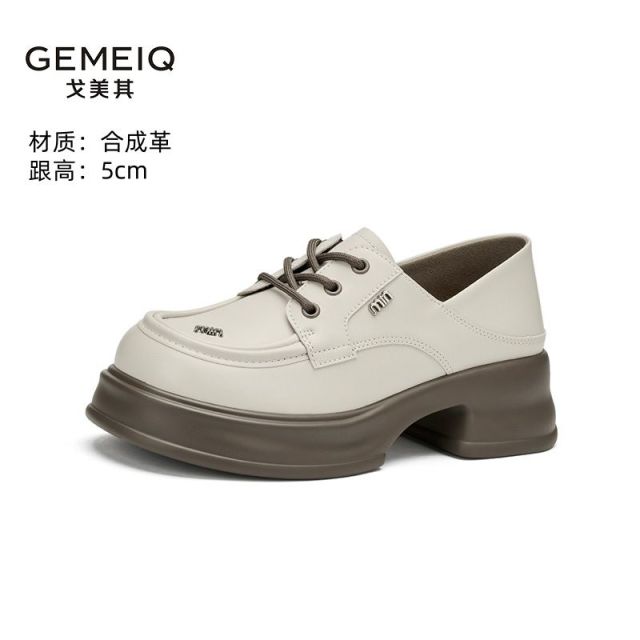 12625761.戈美其英伦乐福鞋女春秋季粗跟厚底增高女鞋百搭皮鞋休闲时尚单鞋