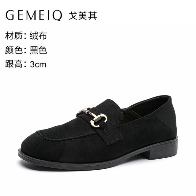 12630572.戈美其单鞋复古绒面乐福鞋春秋新款软底舒适百搭休闲女鞋子一脚蹬